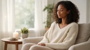 individual sitting quietly reflecting in a calm space