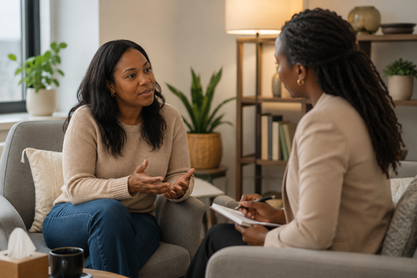 Therapist supporting a client coping with a major life transition in London Ontario