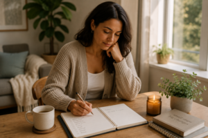 Woman creating a daily routine while coping with a major life transition