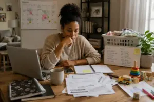 Adult feeling overwhelmed by everyday responsibilities and emotional stress