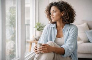 Woman reflecting on personal growth and learning to trust herself.